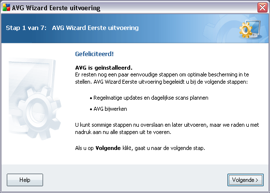 6. AVG First Run Wizard Wanneer u AVG voor de eerste keer op uw computer installeert, wordt de wizard AVG Basisconfiguratie gestart om u te helpen met de begininstellingen van AVG 8.5 Anti-Virus.