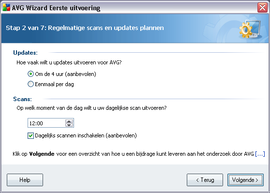 6.2. Regelmatige scans en updates plannen Geef in het dialoogvenster Regelmatige scans en updates plannen een interval op, waarmee moet worden gecontroleerd op de beschikbaarheid van