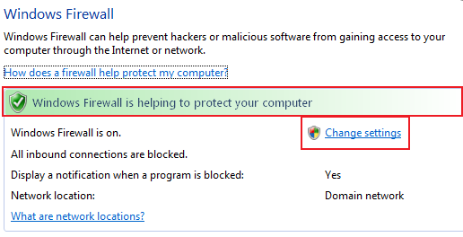 Dubbelklik op Windows Firewall U zal een scherm te zien krijgen waarop de status van de firewall vermeld wordt. Staat de Windows Firewall uit, dan zal deze de verbinding niet blokkeren.