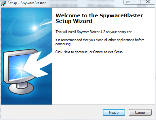 3.1.Spywareblaster installeren Dubbelklik op het bestand dat je via bovenstaande link gedownload hebt en de installatie kan beginnen.