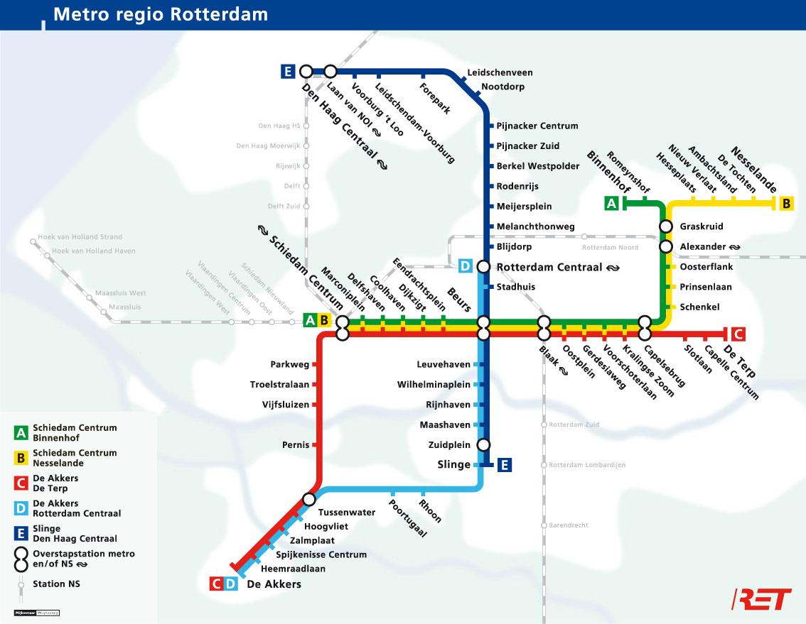 3. Ondergronds vervoer Hieronder zie je de plattegrond van de Rotterdamse metro.