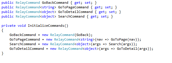 Figuur 72 Initialiseren Dependency Injection Dit alles zorgt ervoor dat het ViewModel kan opgebouwd worden met de bindable properties en commands.