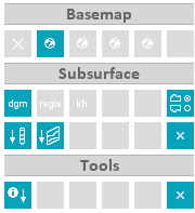 4 Standaard lagen en tools De OndergrondTool herbergt een aantal standaard functionaliteiten en datalagen. In Figuur 3 worden deze in vier hoofdgroepen getoond.