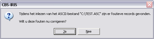 U klikt op Ja. Nadat het bestand is ingelezen, krijgt u een Inleesverslag : Uit dit verslag blijkt dat er 21 records gelezen en geschreven zijn, waarvan er 1 fout is. Dit is regelnummer 3.