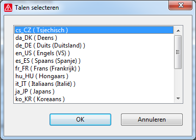 7. Selecteer alle talen in het Talen selecteren venster