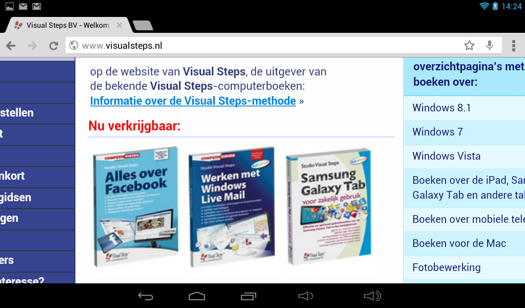 10 U ziet de website van Visual Steps: In- en uitzoomen Als u de letters en afbeeldingen op een website te klein vindt, kunt u