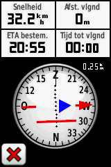 Basisnavigatie De peilingwijzer geeft de richting naar uw bestemming aan, ongeacht de richting waarin u zelf beweegt.