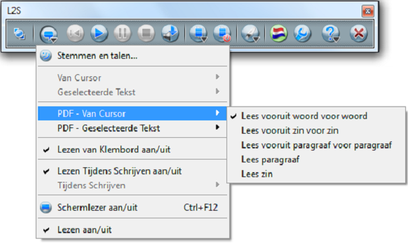 30 Lezen 5.2.3. PDF - Van Cursor Met Lezen van Cursor wordt de tekst gelezen vanaf de positie van de cursor. In PDF documenten zal de tekst altijd worden gemarkeerd.