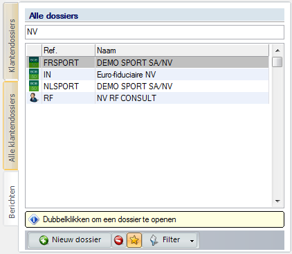 Deel 4 -Manipulatie van de klantendossiers Linkergedeelte van het Centraal beheer van de Dossiers Klantendossierlijsten bewerken Er zijn verschillende mogelijkheden voor het manipuleren van de