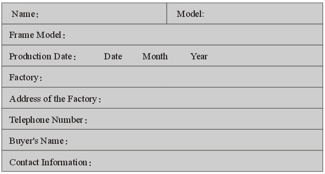 Informatiesheet Naam: Model: Frame nummer: Productie datum: dag maand jaar