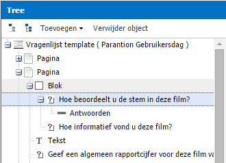 Figuur 54: Een matrix zoals weergegeven in de tree 7.3. Vragen naast elkaar zetten: kolommen of Block functie Als u vragen of teksten opmaakt in een blok, komen deze naast elkaar te staan.