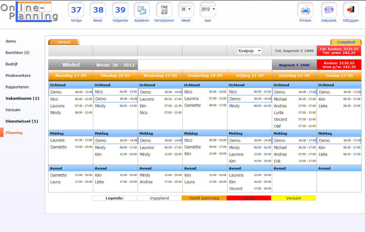 1.2 De Online-Planning navigatie Indien uw Online-Planning opgestart is, vindt u links in het scherm de vaste navigatie die altijd zichtbaar is en bestaat uit de volgende buttons (fig. 1.