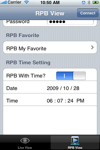 Je kan ook beelden van een specifiek tijdstip opzoeken door te kiezen voor RPB Time Setting en de datum en tijd in te