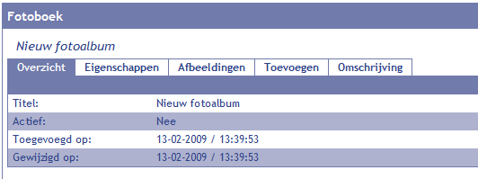 7 Fotoboek Onder het tabblad Fotoboek bevindt zich de Fotoboekmodule waar fotoalbums voor de website in opgenomen kunnen worden. 8.