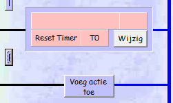 Conditie en acties van regel 5. Klik in regel 5 links op. o De tab Tijd of Timers o Timer o onder Conditie WAAR o onder Ingestelde Timer T0 Klik. Klik in regel 5 op.