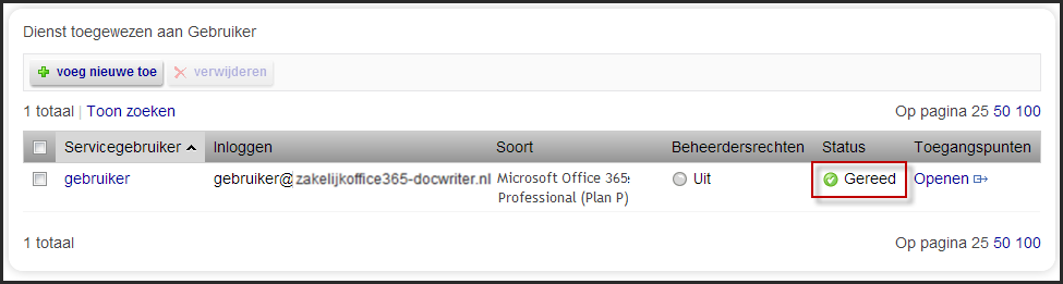 Klik op voltooien om de gebruiker definitief aan te maken voor Zakelijk Office 365. Hiermee is de Wizard beëindigd.