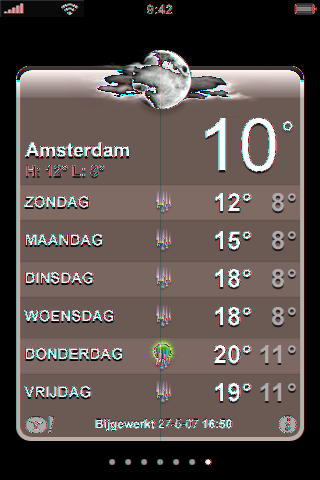 Weer Met Weer kunt u de huidige temperatuur en een weersverwachting voor zes dagen opvragen van een of meer steden over de hele wereld.