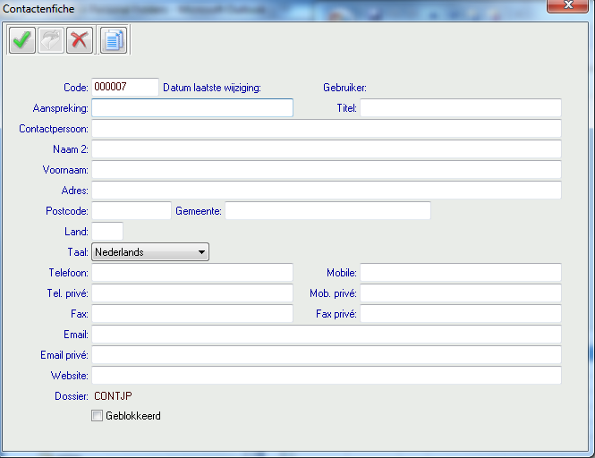Ingave Contact In de contactenfiche kunt u terecht voor de ingave van uw contactinformatie.