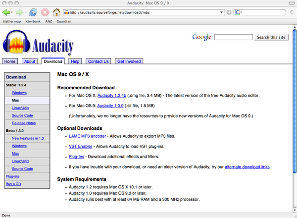Audacity installeren op OS X Software naam : Audacity Website : http://audacity.sourceforge.net Software versie gebruikt voor deze installatie: 1.2.