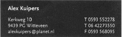 WWW.HORIZONEVENEMENTEN.NL 06-51373607 Klussenbedrijf R.Snippe Mr. J. B. Kanweg 65 9439 PC Witteveen 0593-552348 v.o.f. Loon & Kraanbedrijf Snoeijing Mr. H.