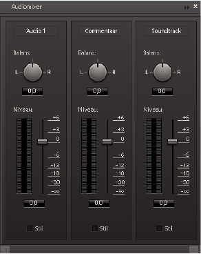 15.7 Het volume aanpassen en audio mixen in de audiomixer Met de audiomixer kunt u de audiobalans en het volume aanpassen voor verschillende tracks in uw project.