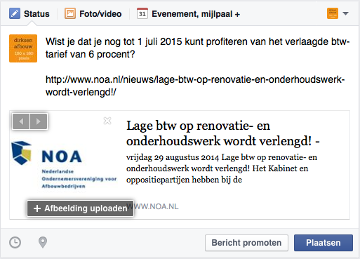 Tip: Als je een link plaatst, verschijnt er automatisch een voorvertoning. Hierin staat een korte omschrijving en een afbeelding.