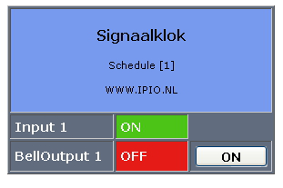 Door http://192.168.1.99/ te tikken komt u in de hoofdpagina De hoofd pagina ziet er dan zo uit : Op de hoofd pagina is te zien dat bel schedule 1 aktief is.