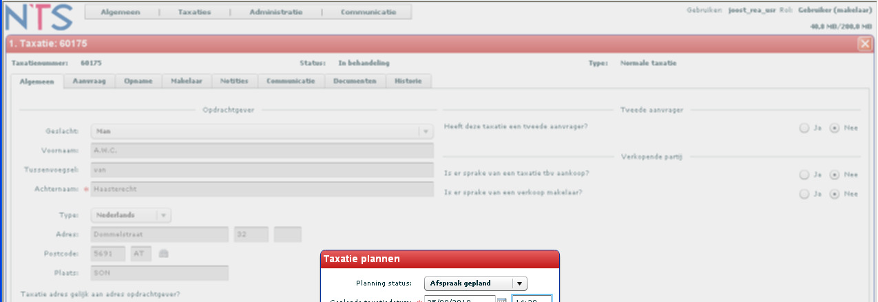 NTS Taxaties Makelaar Werkinstructies PAG. 31 VAN 36 De relevante informatie kan dan worden ingevuld en na het klikken van de Ok knop zal de informatie worden verwerkt op het dossier. 5.