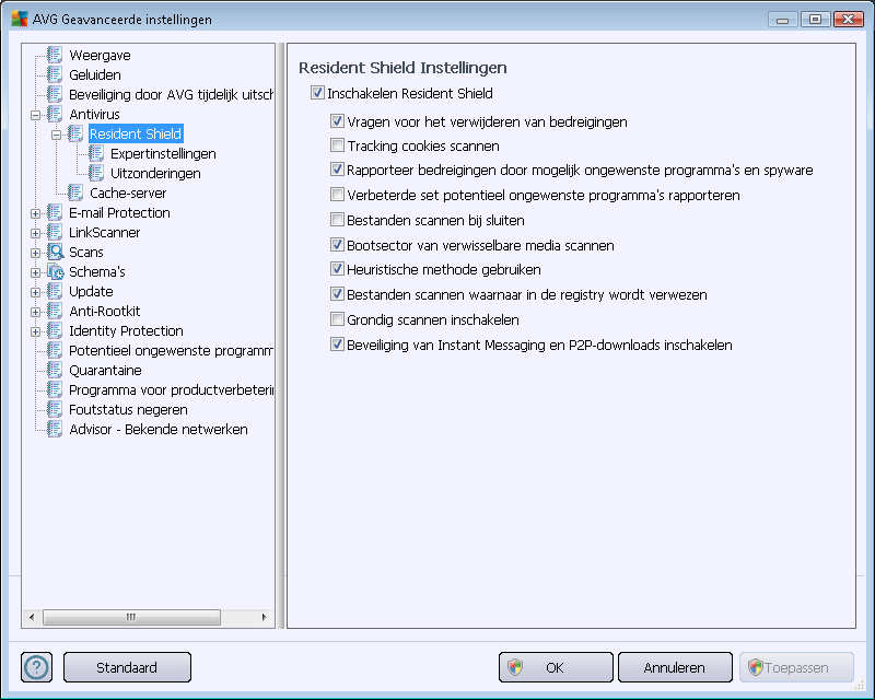 10.4.1. Resident Shield Resident Shield biedt live bescherming voor bestanden en mappen tegen virussen, spyware en andere malware.