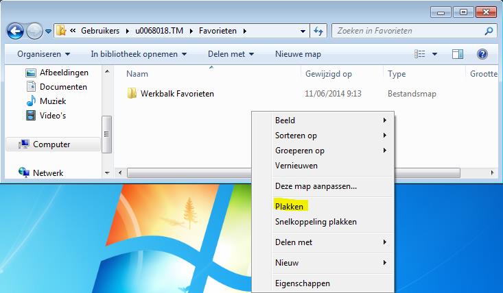 tm, en blader naar de map favrieten Rechts-klik in de lege ruimte en kies de