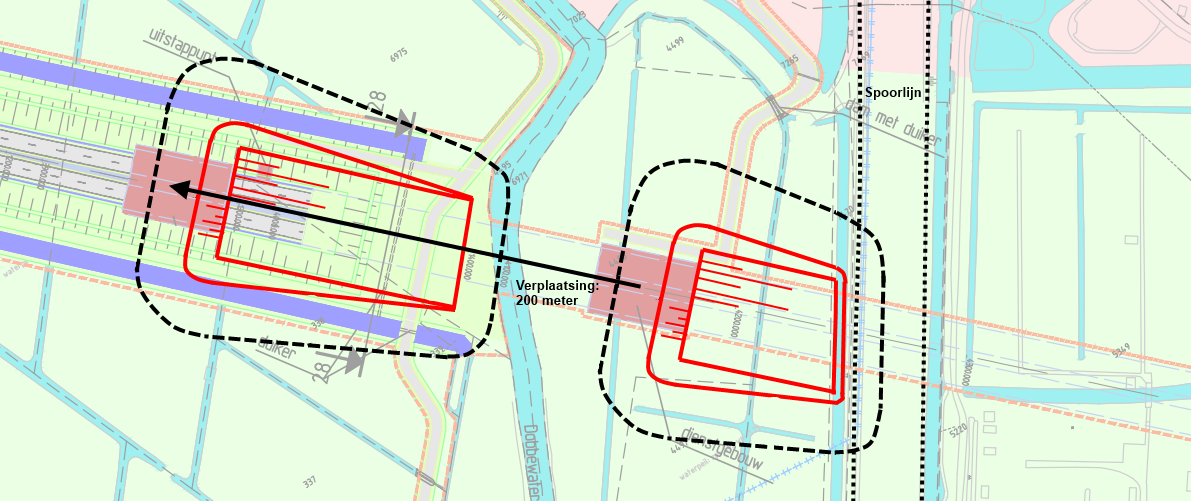 Afbeelding 5 Gewijzigd alignement als gevolg van verplaatsing ontvangstschacht (westzijde) 2.1.