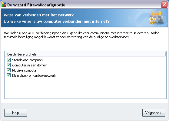 7. De wizard Firewallconfiguratie De wizard Firewallconfiguratie start automatisch meteen na de installatie van AVG 8.5 Internet Security.