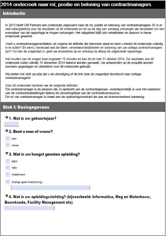 Bijlage A: vragenlijst CM Partners BV - Panweg