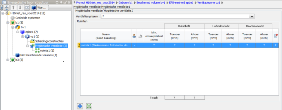 218 10.2.2 Een ruimte toevoegen in een renovatie of functiewijziging Open het invoervenster Hygiënische ventilatie om voor een project met aard van de werken Renovatie of Functiewijziging een ruimte