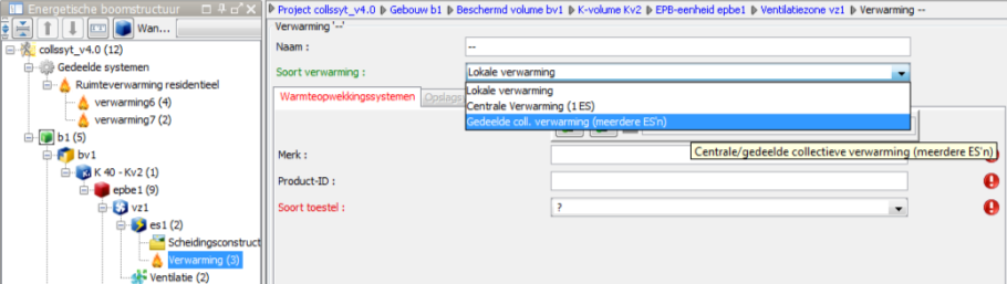 269 Scherm 349 Het invoervenster Verwarming bij een gedeeld residentieel verwarmingssysteem In de naam van enkele tabbladen komt een radarsymbool ( ) voor.