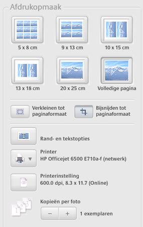 7. Foto s printen Je kunt foto s ook afdrukken: je krijgt hierbij vele opties voor het formaat. Vooral het verschil tussen Verkleinen tot paginaformaat en Bijsnijden tot paginaformaat is van belang.