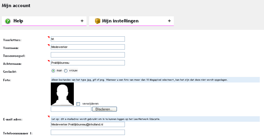 1. Instellingen en accountgegevens Handleiding Praktijkplein docenten, studenten en werkveld 1.