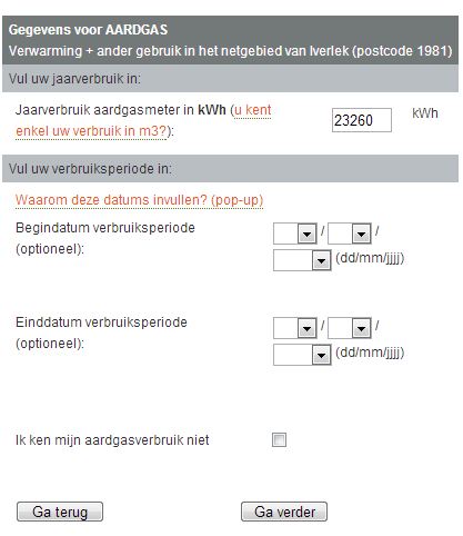 P 10 3.2.5 Stap 5: resultaat Het resultaat van de V-test wordt automatisch gesorteerd van goedkoop naar duur. De kostprijs op jaarbasis is inclusief btw voor gezinnen en exclusief btw voor bedrijven.