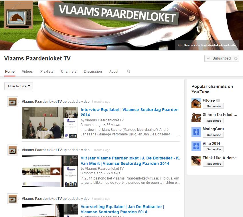 Sinds 2014 heeft het Vlaams Paardenloket ook een eigen Youtube-kanaal: Vlaams Paardenloket TV. Ook dit initiatief kreeg op de nieuwe website een plaats tussen de acties.