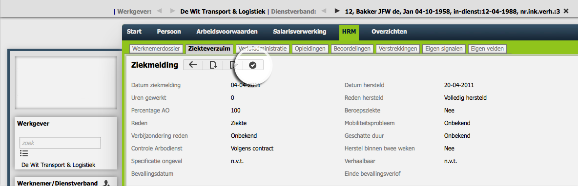 9.4 Herstelmelding 1. Selecteer de werknemer. 2.