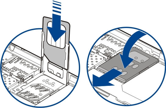 Aan de slag 11 4 Til de SIM-kaarthouder op. 5 Zorg ervoor dat het contactgebied van een SIM-kaart naar het apparaat is gericht en schuif de SIM-kaart in de SIM-kaarthouder.