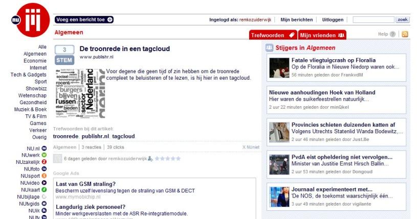 4 NUjij.nl NUjij.nl trekt maandelijks meer dan 2,5 miljoen bezoekers en bijna 8 miljoen pageviews. 4.1 Inleiding NUjij.