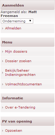 1.4.3 Het hoofdmenu De opties in het hoofdmenu verschillen naargelang de gebruiker is aangemeld of niet.