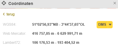 2.1.5 Coördinaten en schaal De getoonde coördinaten zijn in lengtegraden en breedtegraden (graden, minuten en seconden).