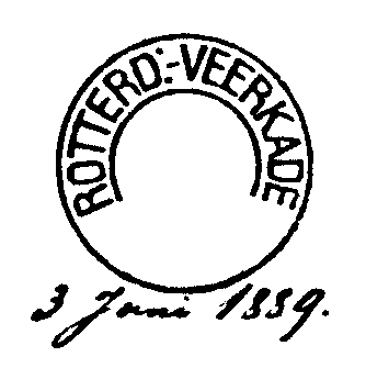 ROTTERDAM-VEERKADE ROTTERD:-VEERK: Nr. 91 PSBK 0043A 1882-07-01 Op 1 juli 1882 (Circulaire 1179) werd het bijpostkantoor Rotterdam-Veerkade opgericht.