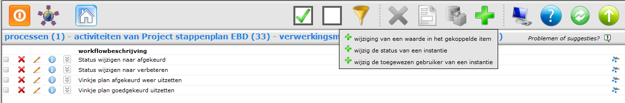 Bij elke activiteit kan er weer doorgeklikt worden naar zogenaamde methodes. Er zijn drie verschillende soorten methodes: trigger-, verwerkings- en communicatiemethodes.