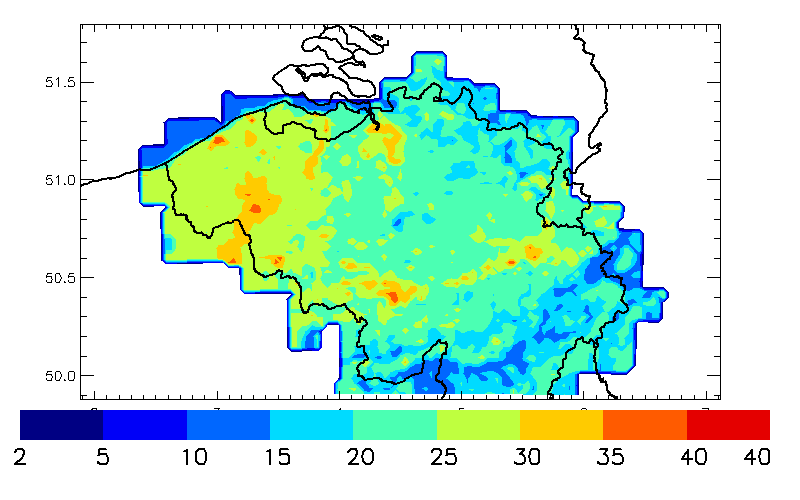 Figuur 16 De jaargemiddelde PM 10 achtergrondconcentratie in