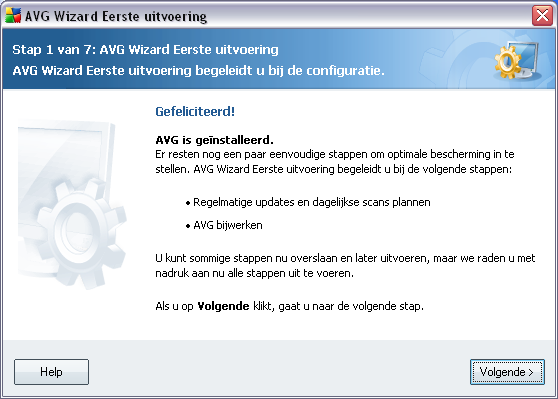 5. De AVG-wizard Basisconfiguratie Wanneer u AVG voor de eerste keer op uw computer installeert, wordt de wizard AVG Basisconfiguratie gestart om u te helpen met de begininstellingen van AVG 8.