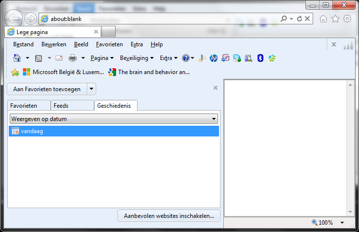 Afbeelding 133: De procedure om de geschiedenis in Internet Explorer 9 terug te vinden De geschiedenislijst, georganiseerd volgens dag, zou nu aan de linkerkant van het venster moeten verschijnen