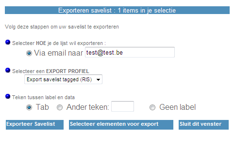 Ook vanaf de CATALOGUS HOWEST kan je exporteren naar EndNote Web.